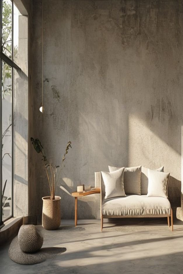 Editorial home photo for 8. Concrete-Look Finishes, natural light, realistic styling, no text overlay