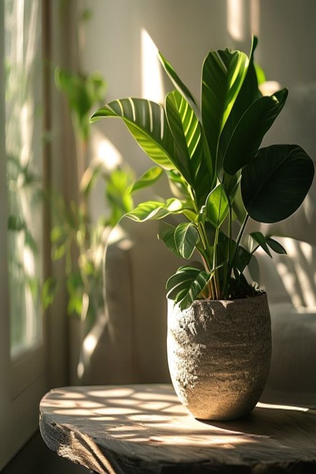 Editorial home photo for Overlooking Plant and Pot Pairing, natural light, realistic styling, no text overlay