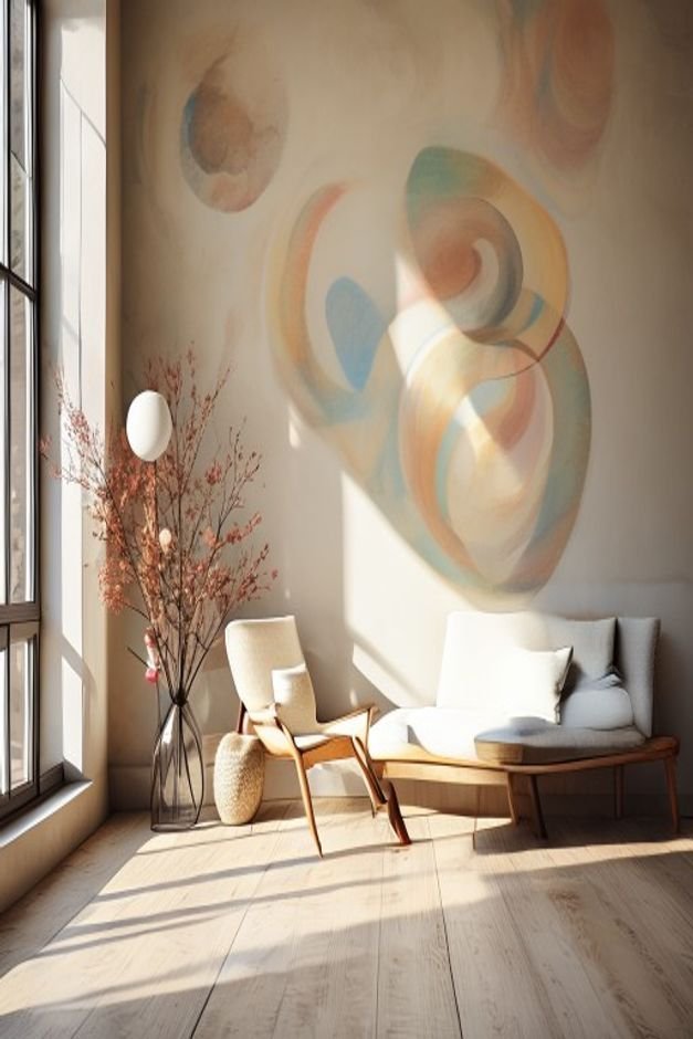 Editorial home photo for Hand-Painted Abstract Swirls, natural light, realistic styling, no text overlay