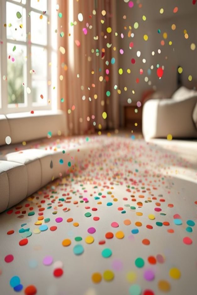 Editorial home photo for Playful Polka Dots and Confetti Sprinkles, natural light, realistic styling, no text overlay