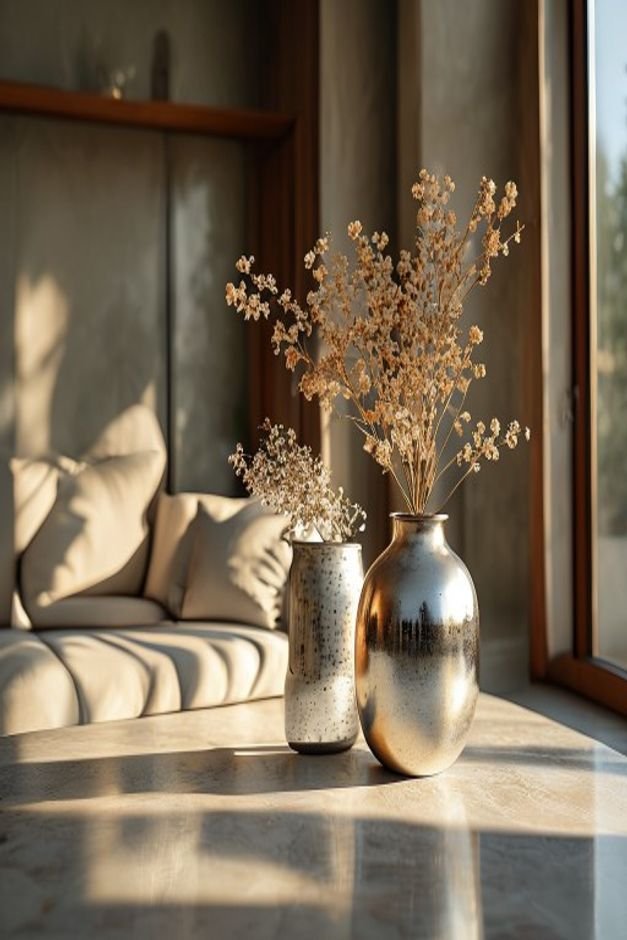 Editorial home photo for Metallic Accents for Shine, natural light, realistic styling, no text overlay