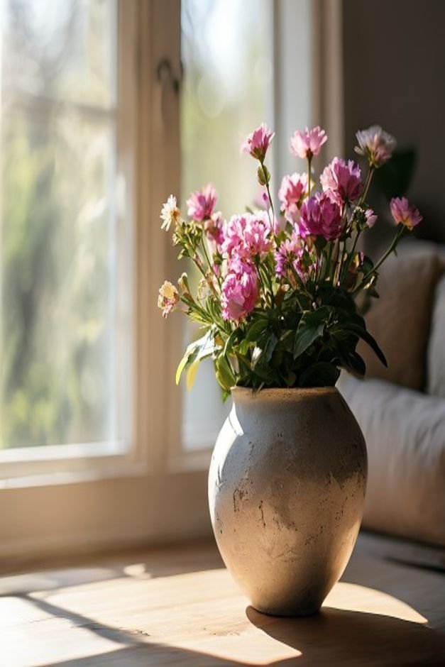 Editorial home photo for Finishing Your Flower Pot Painting Projects, natural light, realistic styling, no text overlay
