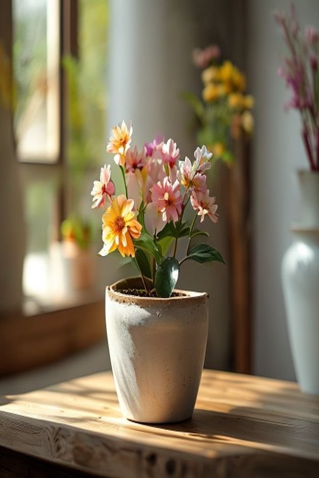 Editorial home photo for Embracing the Versatility of Flower Pot Crafts, natural light, realistic styling, no text overl