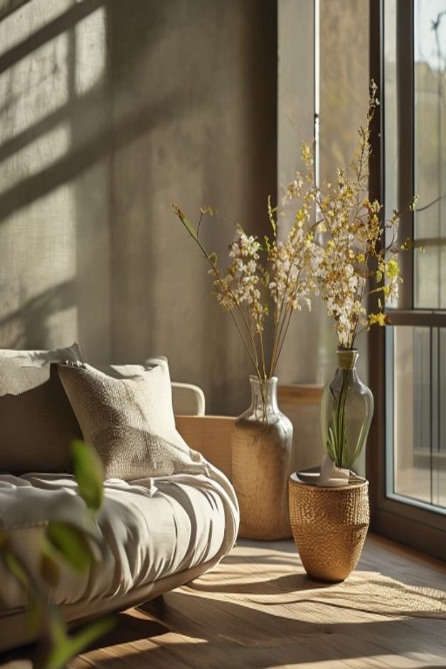Editorial home photo for Bring the Earthy Charm Home, natural light, realistic styling, no text overlay