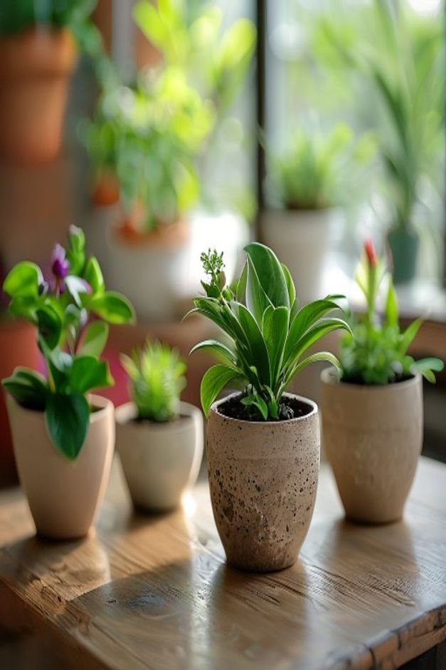 A series of flower pot crafts each holding a different type of plant One pot might have excellent drainage visible anoth