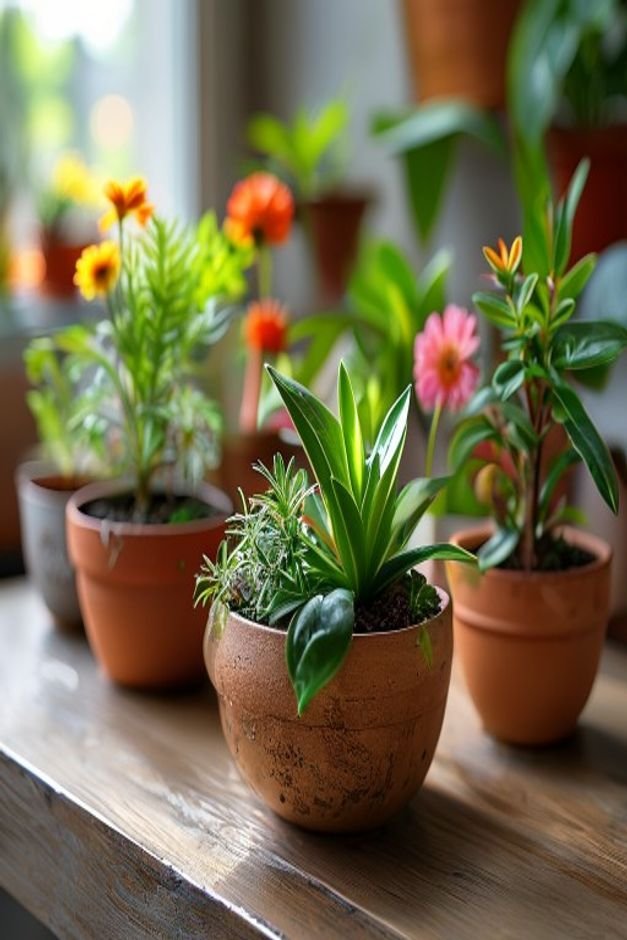 A series of flower pot crafts each holding a different type of plant One pot might have excellent drainage visible anoth