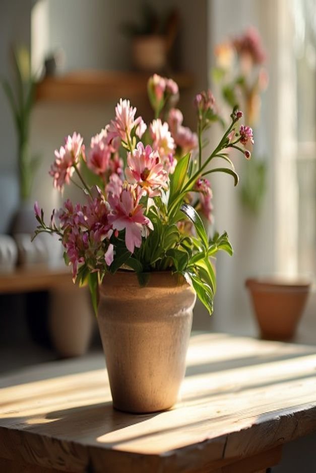 Editorial home photo for Making Your Flower Pot Crafts Shine, natural light, realistic styling, no text overlay