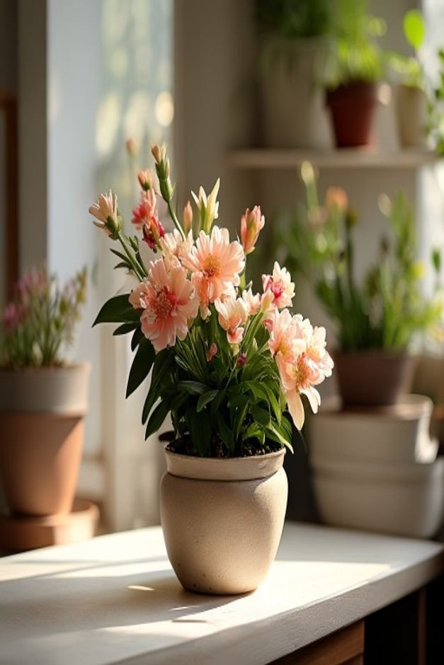 Editorial home photo for 9. Curate Your Flower Pot Crafts Display, natural light, realistic styling, no text overlay