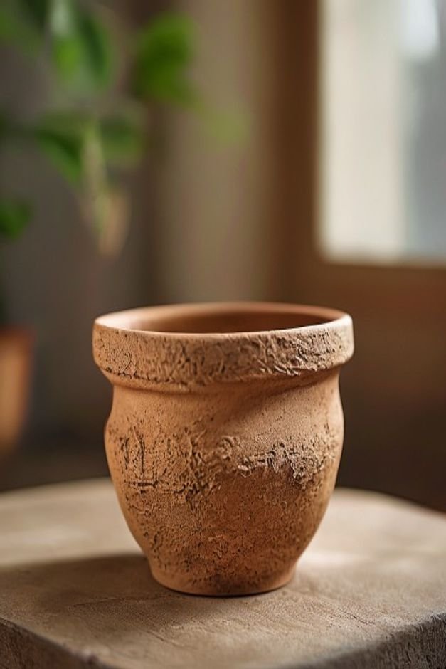 A close-up of a terracotta pot with a textured base coat applied showing subtle ridges and an earthy matte finish A wide