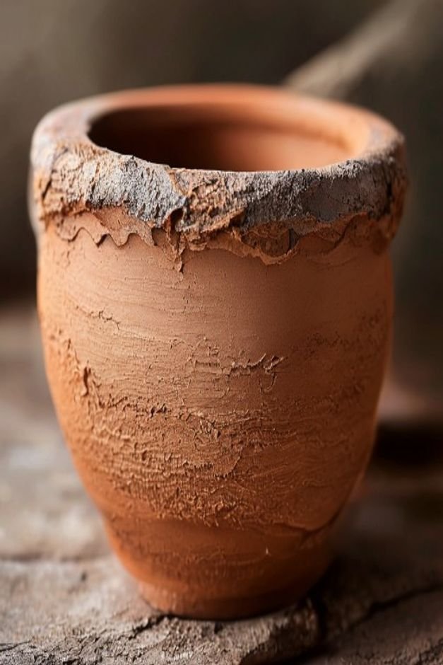 A close-up of a terracotta pot with a textured base coat applied showing subtle ridges and an earthy matte finish A wide