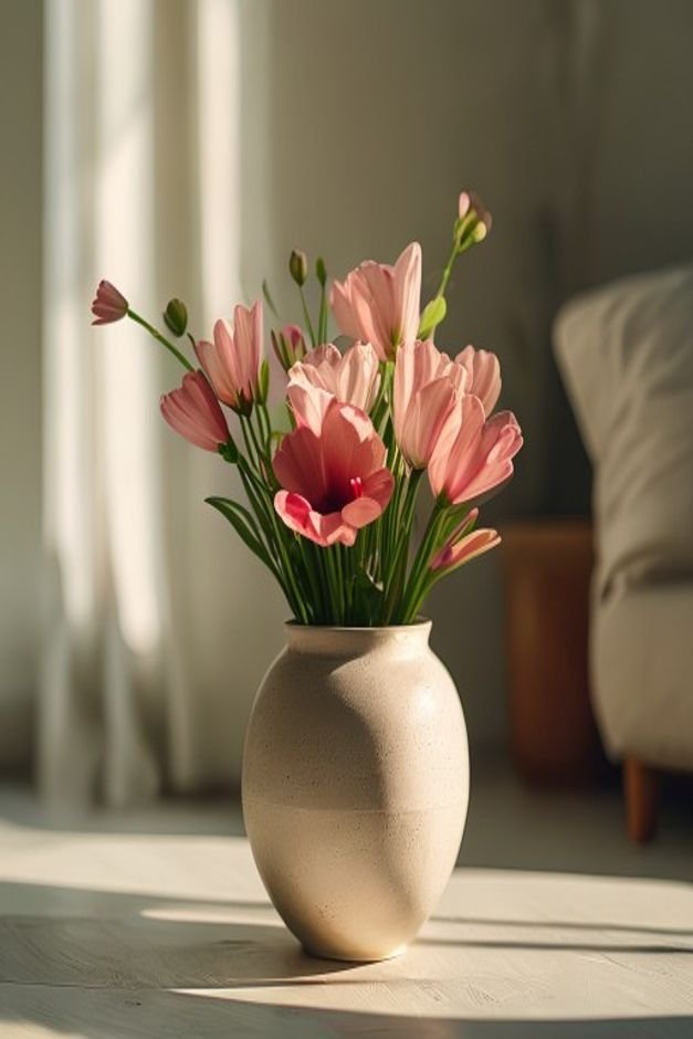 Editorial home photo for Finishing Touches for Lasting Flower Pot Painting, natural light, realistic styling, no text ov