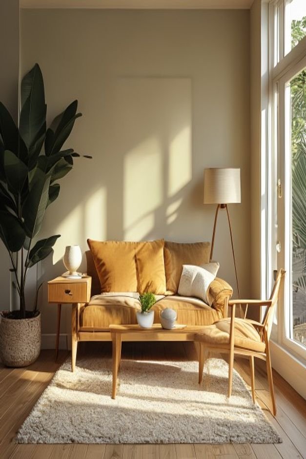 Editorial home photo for Bold Color Blocking, natural light, realistic styling, no text overlay
