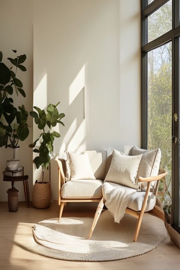 Editorial home photo for Considered Color Harmonies, natural light, realistic styling, no text overlay