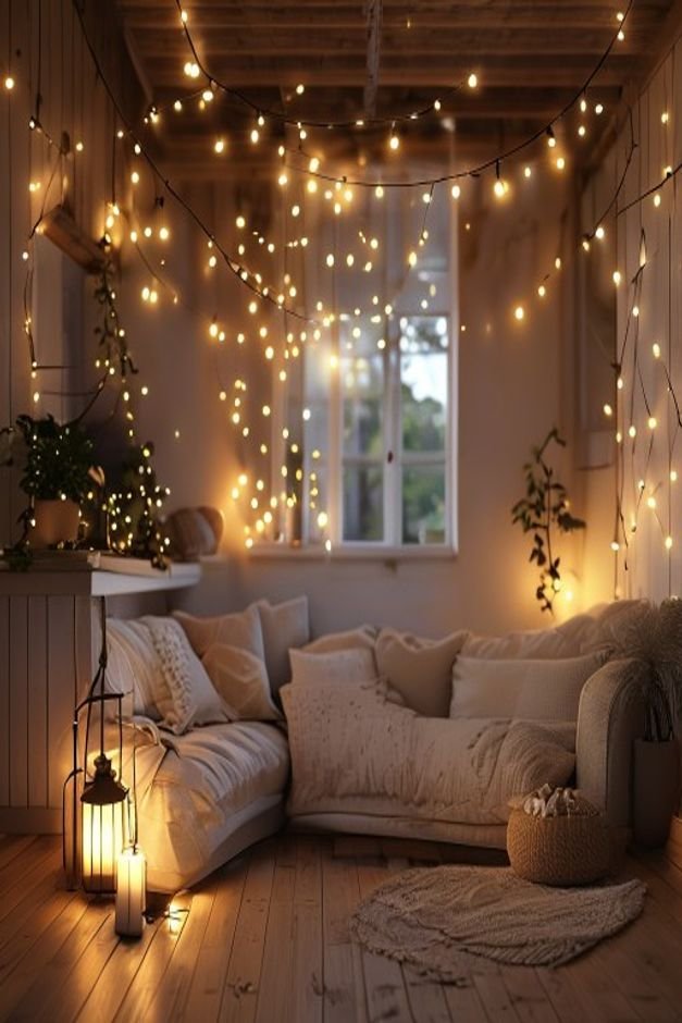 Editorial home photo for 17. String Lights and Fairy Lights, natural light, realistic styling, no text overlay