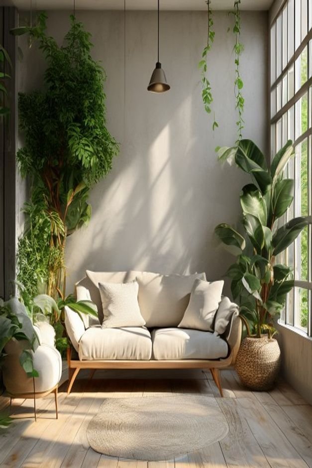 Editorial home photo for Introduce Softness with Greenery, natural light, realistic styling, no text overlay