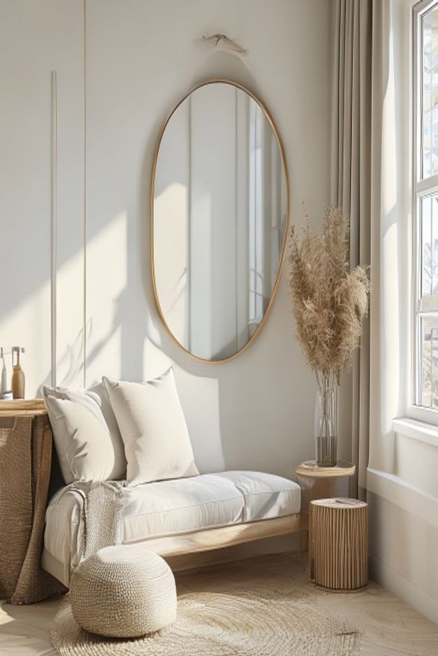 Editorial home photo for Mirror Wall Decor for Tricky Spaces, natural light, realistic styling, no text overlay