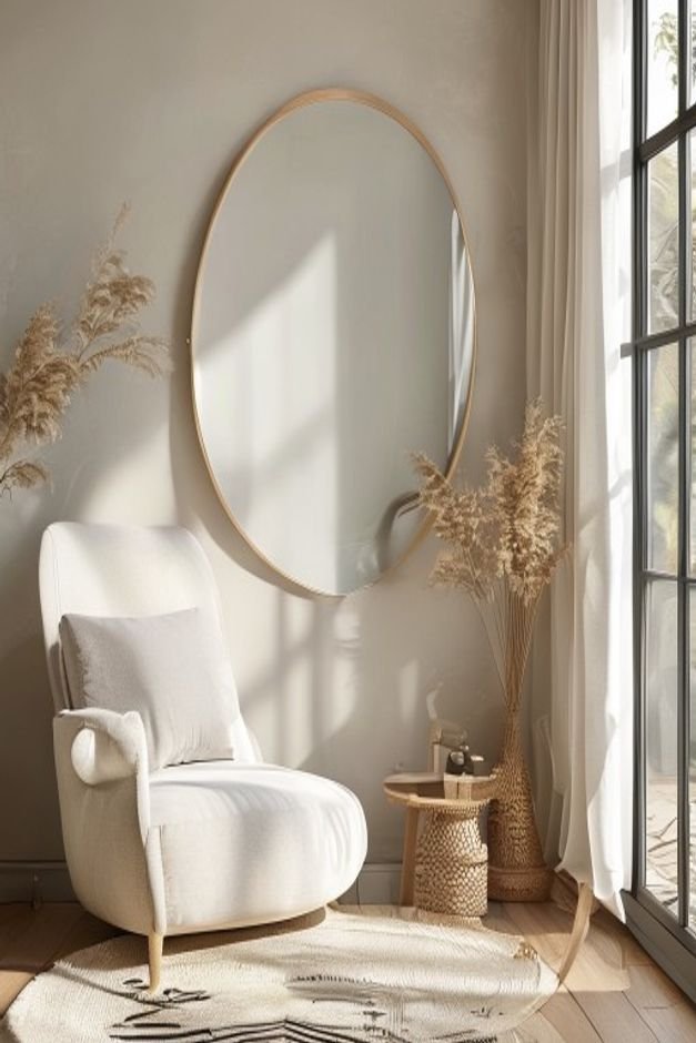 Editorial home photo for Mirror Wall Decor for Tricky Spaces, natural light, realistic styling, no text overlay