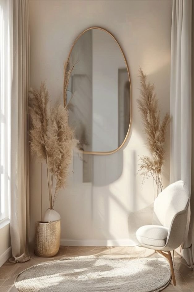 Editorial home photo for Mirror Wall Decor for Tricky Spaces, natural light, realistic styling, no text overlay