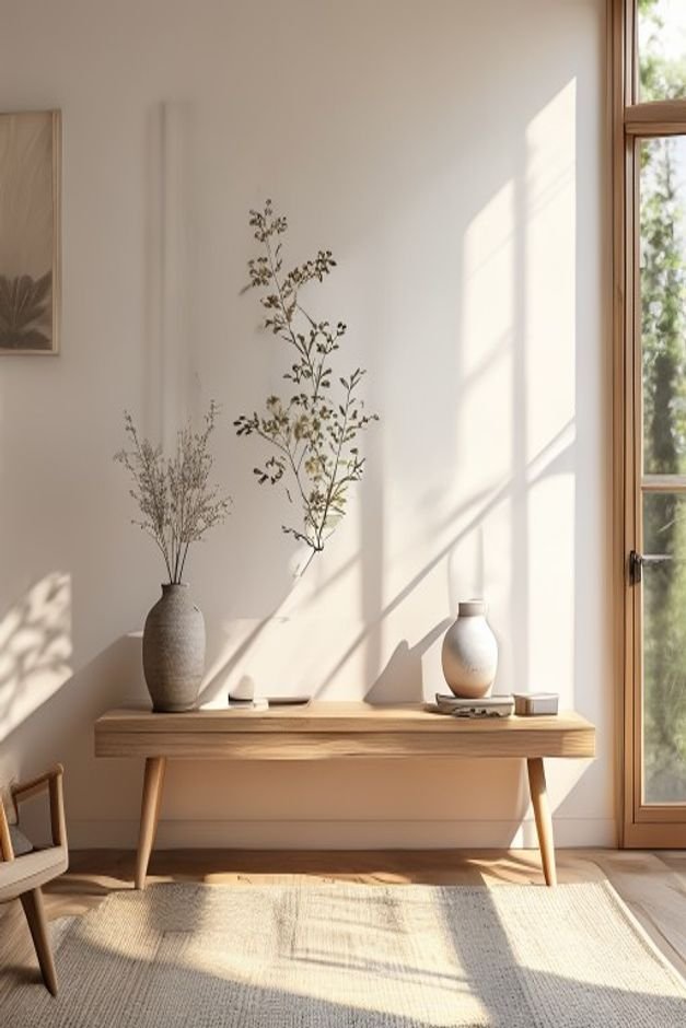 Editorial home photo for Layer with a Slim Console Table, natural light, realistic styling, no text overlay