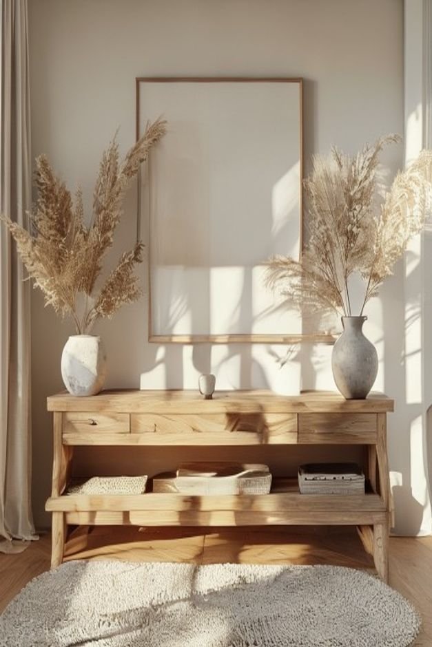 Editorial home photo for The Role of Console Tables and Styling, natural light, realistic styling, no text overlay