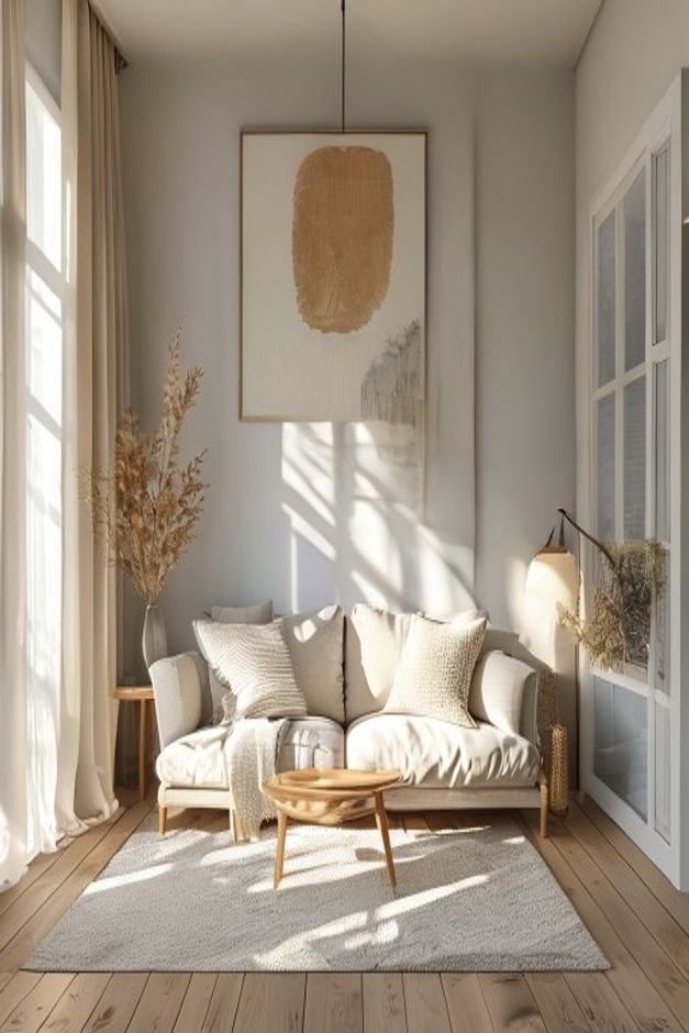 Editorial home photo for 9. Choosing Impersonal Art, natural light, realistic styling, no text overlay
