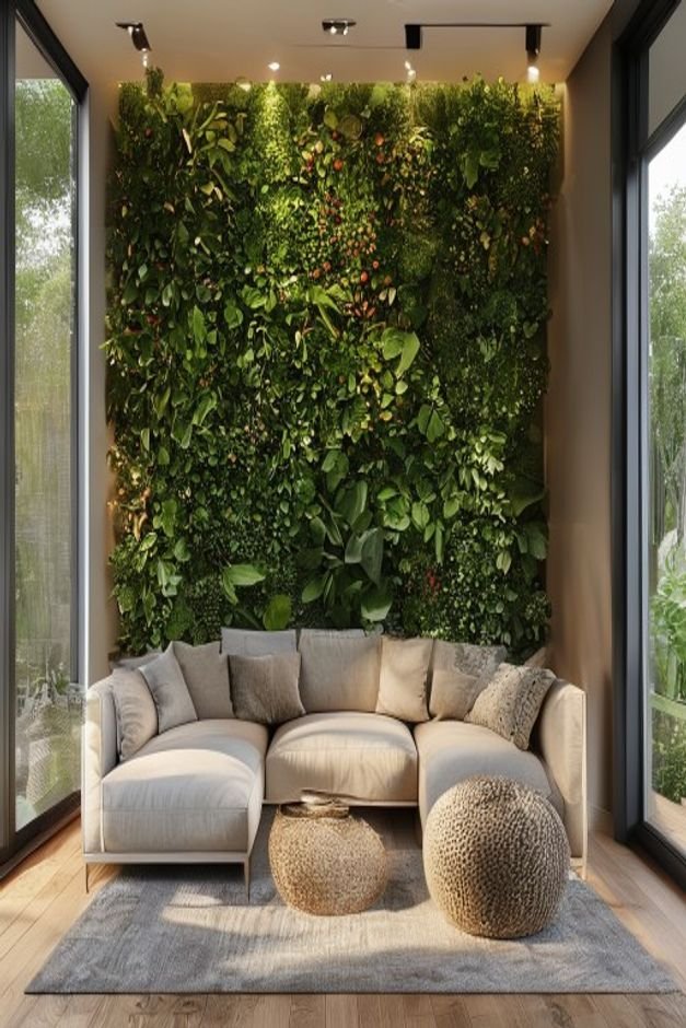 Editorial home photo for 10. Living Wall Elements, natural light, realistic styling, no text overlay
