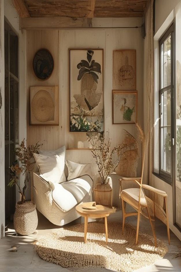 Editorial home photo for 11. Repurposed Objects as Art, natural light, realistic styling, no text overlay