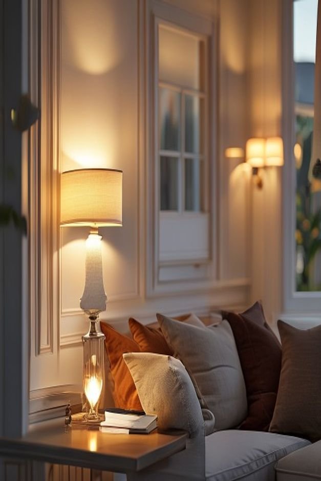 Editorial home photo for Illuminate with Thoughtful Sconces or Lighting, natural light, realistic styling, no text overlay