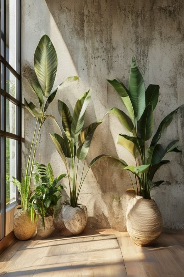 Editorial home photo for Bringing Life with Plants and Sculpture, natural light, realistic styling, no text overlay