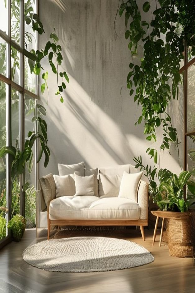 Editorial home photo for Adding Greenery and Natural Elements, natural light, realistic styling, no text overlay