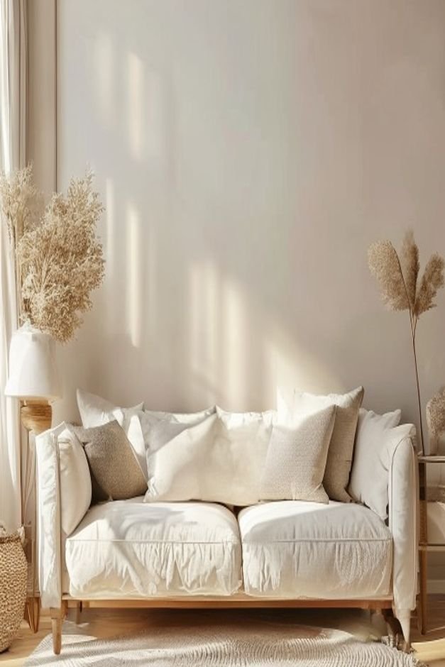 Editorial home photo for Making Above Sofa Wall Decor Intentional, natural light, realistic styling, no text overlay