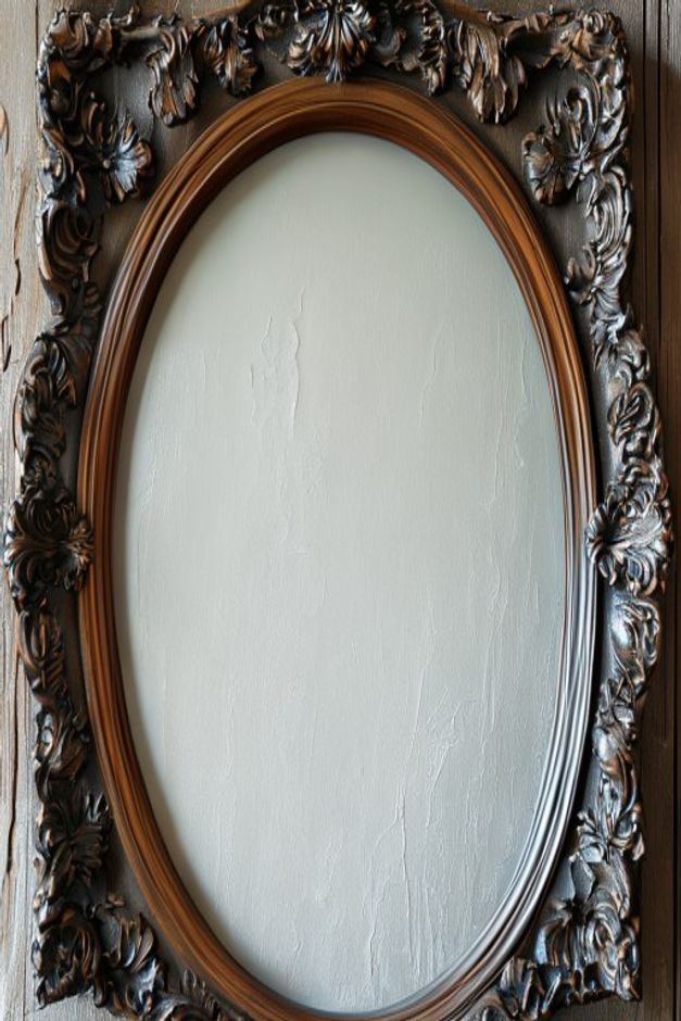 A close-up of a decorative mirror with an intricately carved wooden frame showcasing its texture and detail against a su