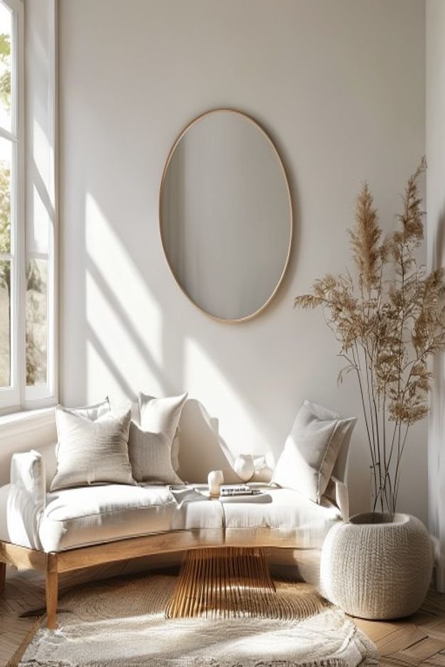 Editorial home photo for Mirror Wall Decor for Tricky Spaces, natural light, realistic styling, no text overlay