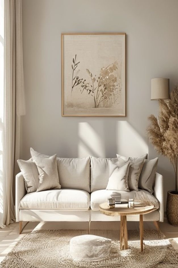 Editorial home photo for The Final Touch for Above Sofa Wall Decor, natural light, realistic styling, no text overlay