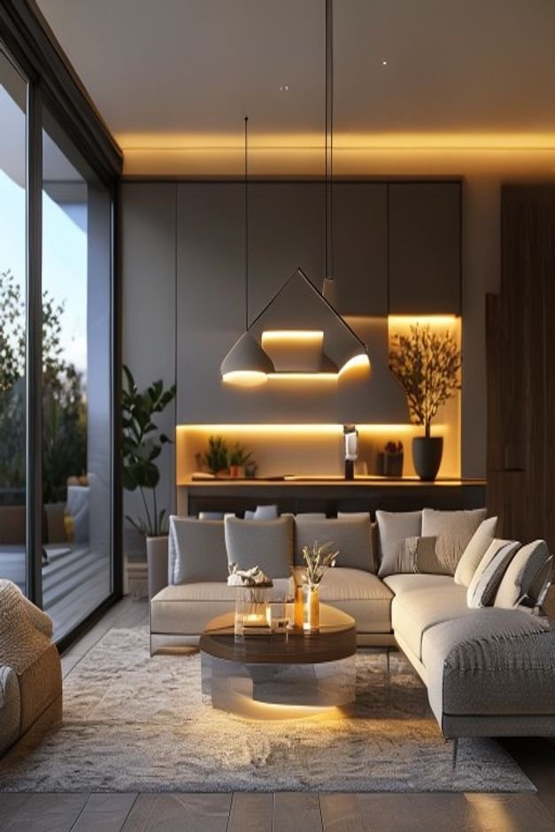 Editorial home photo for Integrated Lighting Solutions, natural light, realistic styling, no text overlay