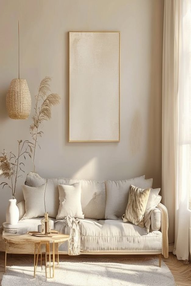 Editorial home photo for A Balanced Conclusion for Above Sofa Wall Decor, natural light, realistic styling, no text overlay