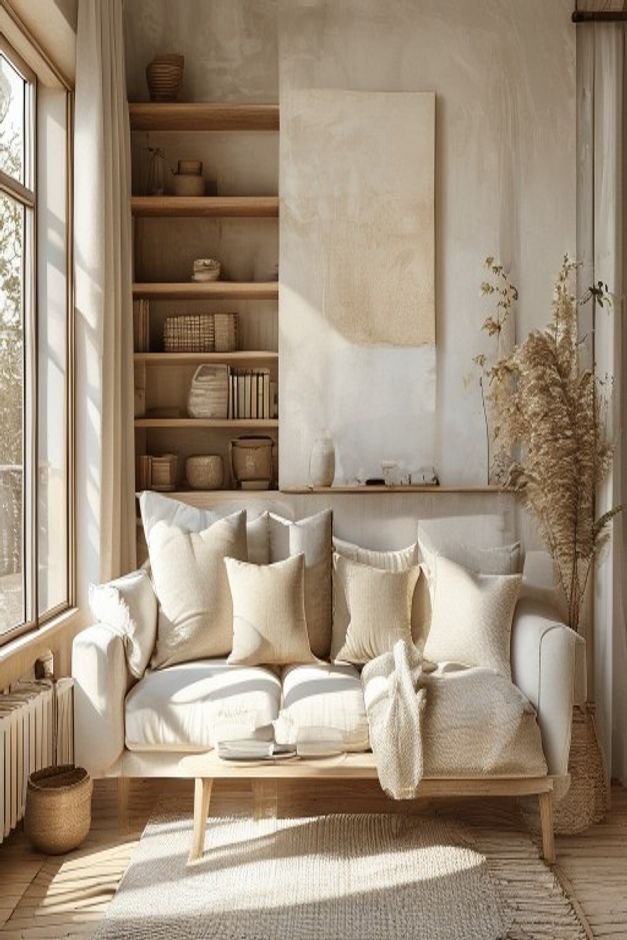 Editorial home photo for Layering for Visual Interest, natural light, realistic styling, no text overlay