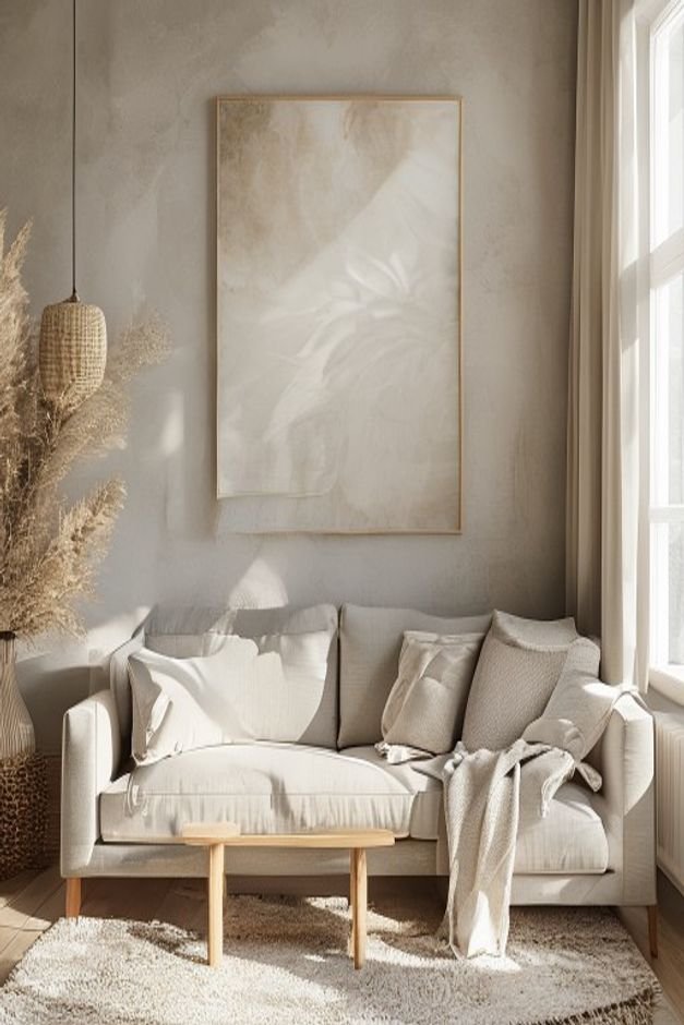 Editorial home photo for 9. Mind the Margins: Height and Spacing for Above Sofa Wall Decor, natural light, realistic styling, no text overlay