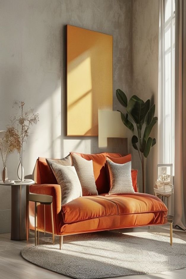Editorial home photo for 18. Use Bold Color Blocking, natural light, realistic styling, no text overlay