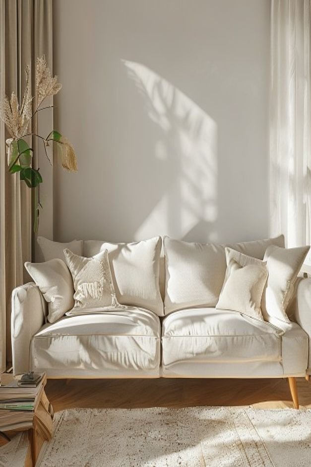 Editorial home photo for Making Your Mark Above the Sofa, natural light, realistic styling, no text overlay