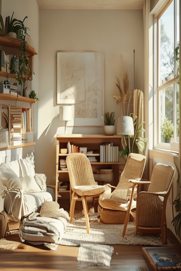 Editorial home photo for The Art of Decluttering and Reorganizing, natural light, realistic styling, no text overlay