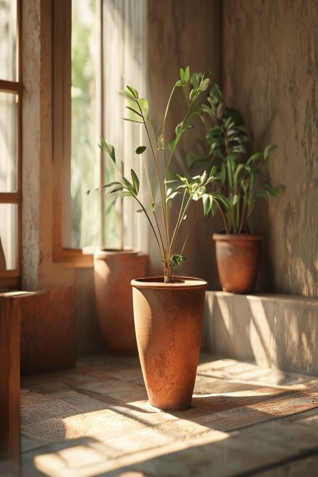 Editorial home photo for Making Terracotta Pots Truly Shine, natural light, realistic styling, no text overlay