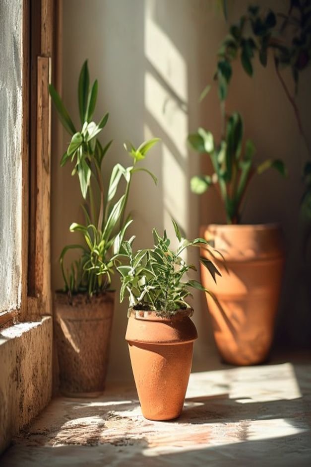 Editorial home photo for Seal and Protect Your Terracotta Pots, natural light, realistic styling, no text overlay